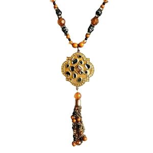 Pendant necklace w/ beaded chain tassel